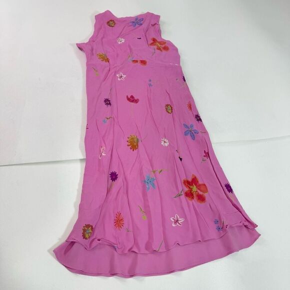 Sigrid Olsen Midi Dress Womens 12 90s Y2k Floral Surplice Sleeveless Pink - Picture 7 of 10